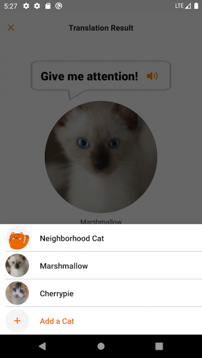 ภาพตัวอย่างแอป MEOWTALK