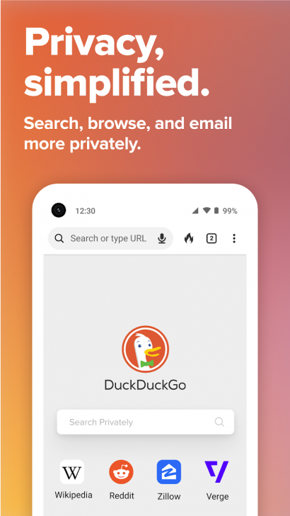 ภาพตัวอย่างแอป DuckDuckGo Private Browser